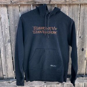 Harley-Davidson Black Pullover Hoodie with orange Rhinestone Logo